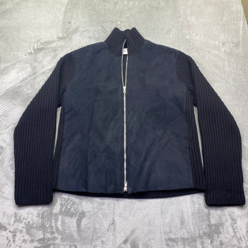 Armani Exchange Mens XL Merino Wool Ribbed Knit Faux Suede Full Zip Jacket Black